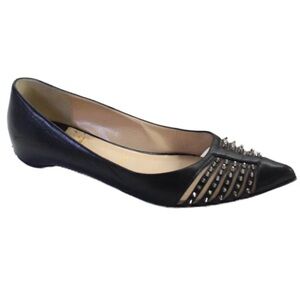 Louboutin Bareta Leather Spike Pointed Toe Ballet Flats 37 designer shoes